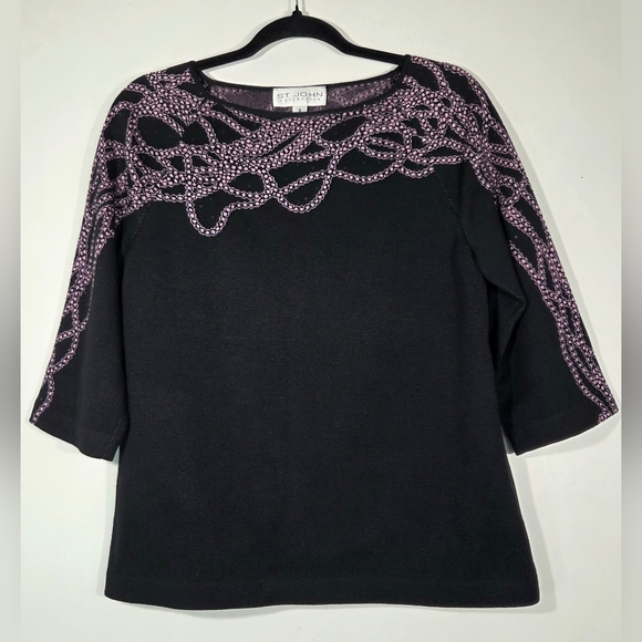 ST. JOHN COLLECTION WOOL BATEAU NECKLINE BLOUSE. - Picture 1 of 3